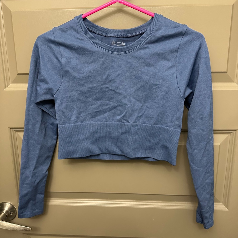 Aerie Blue Long Sleeve Crop Top